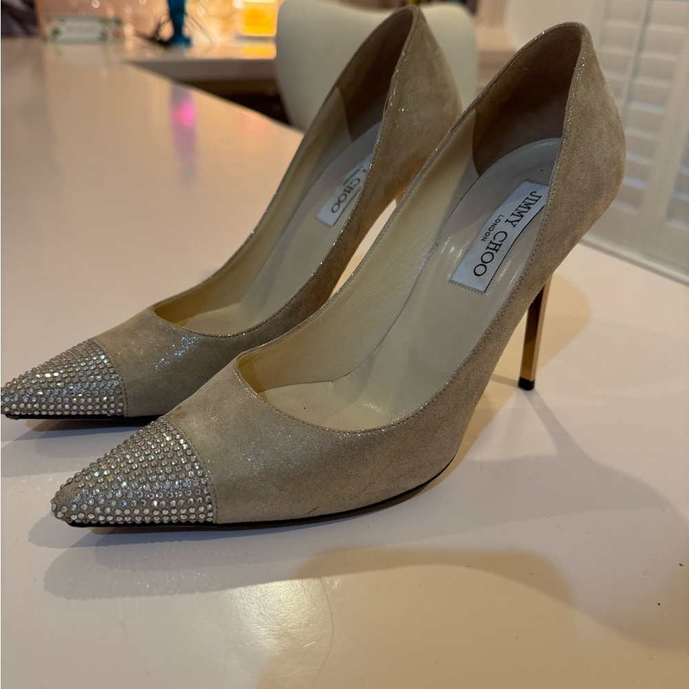 Jimmy Choo gold sparkly heels with toe detail 39 - Picture 3 of 11